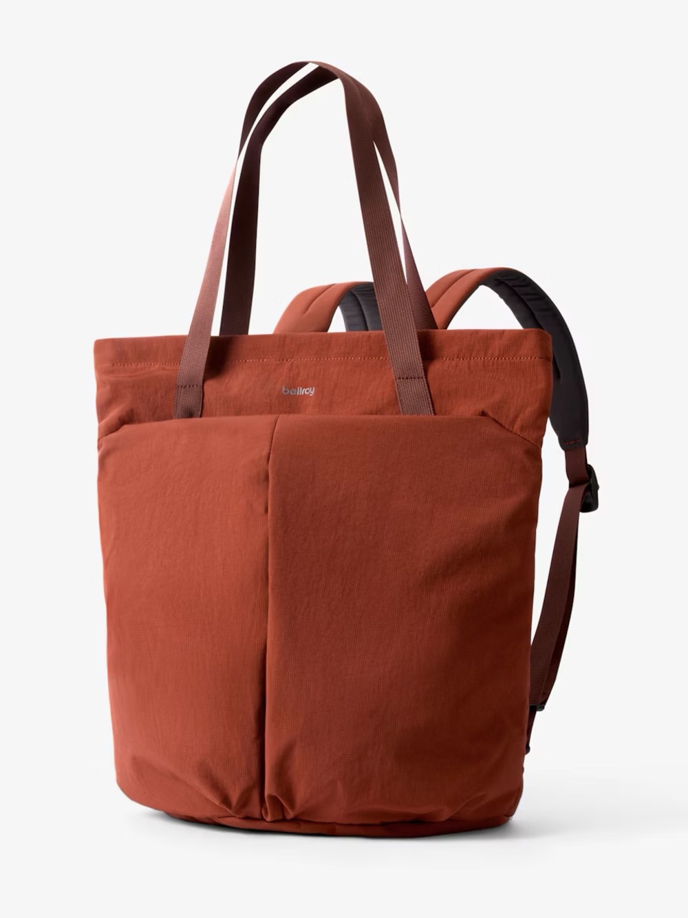 Bellroy Rust Tote Backpack with Plum Straps